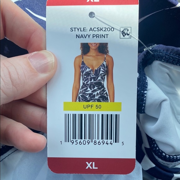 NEW Anne Cole V-Wire Tankini Swim Top XL Navy Blue White Coastal Palms Print - Picture 9 of 10